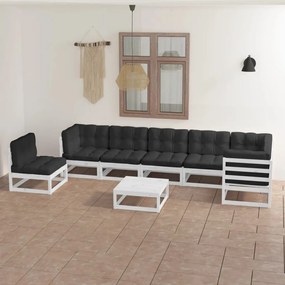 vidaXL 8 pcs conjunto lounge de jardim c/ almofadões pinho maciço