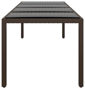 Mesa de jardim com tampo de vidro vime PE castanho