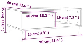 Mesa de centro 90x60x35cm derivados de madeira branco brilhante