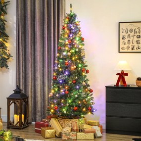 Árvore de Natal artificial de 210 cm, árvore de Natal esguia com 350 luzes, 1273 ramos, suporte metálico dobrável, verde