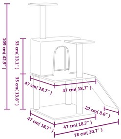 Árvore p/ gatos c/ postes arranhadores sisal 109 cm cinza-claro