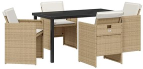 Conjunto de Jantar de Jardim 5 Peças com Almofadas Bege em Rattan Sint