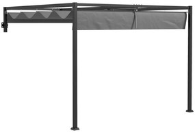 Outsunny Pérgola de Parede 297x211x220 cm Pérgola de Jardim com Teto Retrátil e Estrutura de Aço Pérgola para Pátio Exterior Cinza Escuro