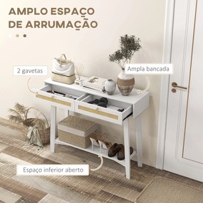 Mesa Consola para Entrada Mesa de Entrada com 2 Gavetas de Desenho de Vime para Sala Corredor 100x30x81 cm Branco