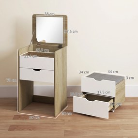 Toucador com Espelho e Banco, 50 x 40 x 78 cm, Design 3 em 1, Cor Carvalho