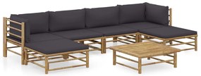 7 pcs conj. lounge jardim em bambu c/ almofadões cinza-escuro