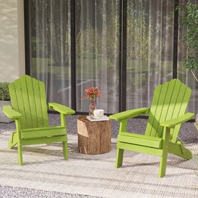 Conjunto de 2 Cadeiras de Jardim Adirondack Dobráveis, 88 x 77 x 95 cm, Apoios de Braços Largos, Verde