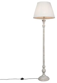 Candeeiro de pé rústico cinzento com aba de tecido branco - Classico Retro