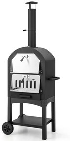 Forno de pizza portátil com termómetro incorporado Pega Rodas práticas Cobertura impermeável Gaveta para recolha de cinzasde Recolección de Cenizas