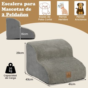 Rampa de espuma para cães Escada de 2 níveis para animais de estimação com cobertura lavável Base antiderrapante Degraus para cães para sofá-cama Cinz