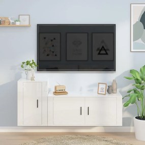 2 pcs conjunto móveis de TV derivados madeira branco brilhante