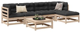 6 pcs conjunto sofás de jardim madeira de pinho maciça