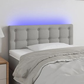 Cabeceira de cama c/luzes LED tecido 100x5x78/88 cm cinza-claro