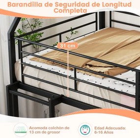 Cama Beliche Crianças 204 x 195 x 181,5 cm em forma de casa com escorrega (COLCHÃO E ACESSÓRIOS IMAGEM NÃO INCLUIDOS) com grade de segurança e escada