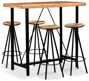 vidaXL Conjunto de bar 5 pcs madeiras de acácia maciça e recuperada