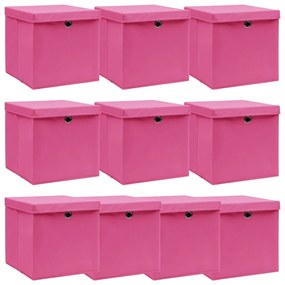 288348 vidaXL Caixas de arrumação com tampas 10 pcs 32x32x32 cm tecido rosa
