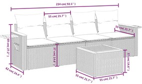 5 pcs conjunto de sofás p/ jardim com almofadões vime PE bege