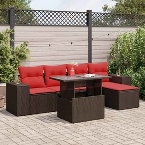 6 pcs conj. sofás jardim c/ almofadões vime PE/acácia castanho