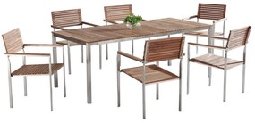 Conjunto de jardim com mesa 200 x 90 cm e 6 cadeiras em aço e madeira de teca VIAREGGIO Beliani
