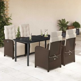 5 pcs conjunto jantar p/ jardim c/ almofadões vime PE castanho
