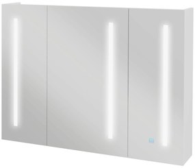 kleankin Armário Casa de Banho com Espelho e Luz LED com 3 Portas Prateleiras Ajustáveis e Interruptor Tátil 90x15x70 cm Branco Brilhante