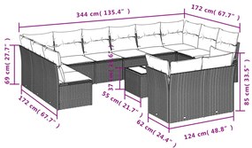 13 pcs conjunto de sofás de jardim com almofadões vime PE preto