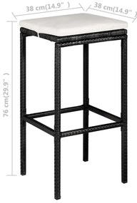5 pcs conjunto de bar p/ jardim c/ almofadões vime PE preto