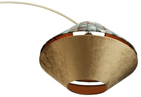 Candeeiro de Arco em Latão com Abajur Duplo de Veludo com Design de Folhas e Bege - XXL Clássico / Antigo,Moderno