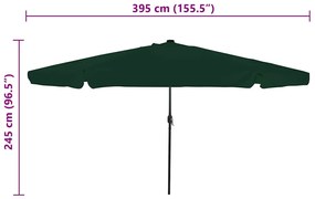 Guarda-Sol com Luzes LED 395 cm x 245 cm Verde