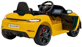 Carro elétrico para Crianças 12V Porsche Spyder RS 718 Com MP4, Rodas Espuma EVA, assento couro ecológico Carga até 30 kg Amarelo