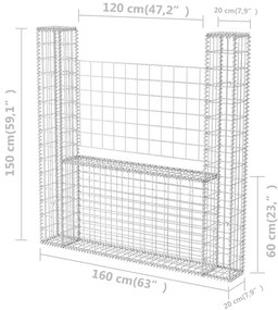 Cesto gabião em forma de U aço galvanizado 160x20x150 cm