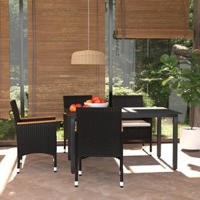 vidaXL 5 pcs conjunto de jantar p/ jardim c/ almofadões vime PE preto