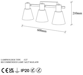 Aplique de Parede Funnel – Dourado – 60 x 21 x 21 cm