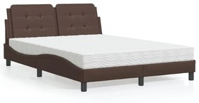 Cama com colchão 140x190 cm couro artificial castanho