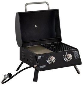 Outsunny Barbecue a Gás Dobrável com 2 Queimadores Churrasqueira à Gás Portátil com Termómetro para Campismo 55x46,5x41cm Preto | AOSOM Portugal