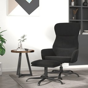 vidaXL Cadeira de descanso com banco tecido de microfibra preto