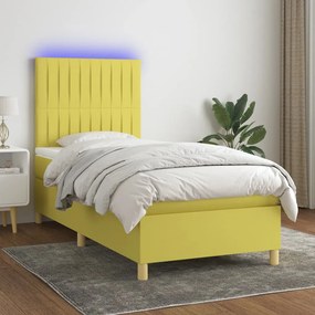 vidaXL Cama box spring c/ colchão e LED 80x200 cm tecido verde