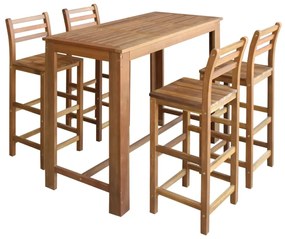 vidaXL Conjunto mesa e cadeiras de bar 5 pcs madeira de acácia maciça