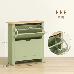 Sapateira com capacidade para 12 pares 72 L x 26 P x 80 A cm, armário estreito com 2 gavetas rebatíveis e prateleiras ajustáveis, verde