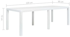 Mesa de jardim 220x90x72 cm plástico branco com aspeto de vime
