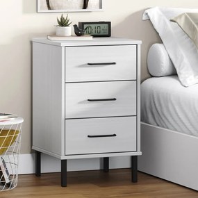 350978 vidaXL Mesa cabeceira c/ pernas de metal OSLO pinho maciço branco