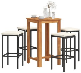 5 pcs conjunto de bar para jardim vime PE/acácia maciça preto