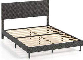 Estrutura de cama 160 x 200 cm com plataforma estofada (COLCHÃO NÃO INCLUIDO), cabeceira Chevron ajustável em altura e base de ripas de madeira incluí