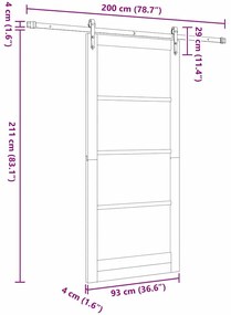 Conjunto de Porta Deslizante vidaXL com Acessórios 93x211 cm Madeira S