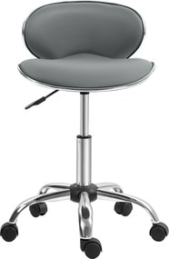 TBanco com rodas, banco de trabalho com altura ajustável entre 44 e 56 cm e encosto, giratório a 360°, cinzento