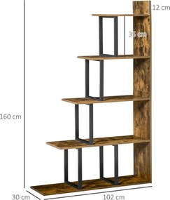 Estante em forma de escada, com 5 prateleiras, 102 x 30 x 160 cm, castanho rústico