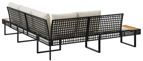 Sofá de jardim em forma de L c/ almofadões vime PE/acácia preto