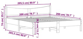 Estrutura de cama com cabeceira 200x200 cm pinho maciço