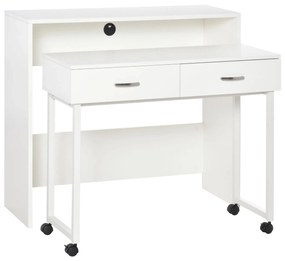 HOMCOM Conjunto de 2 mesas secretária para escritório com rodas 2 gavetas 100x36x88 cm Branco | Aosom Portugal