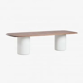 Rectangular Dining Table 270x110 Cm In Acacia Wood Leighton Castanho-acácia Escuro & Branco Brilhante - Sklum